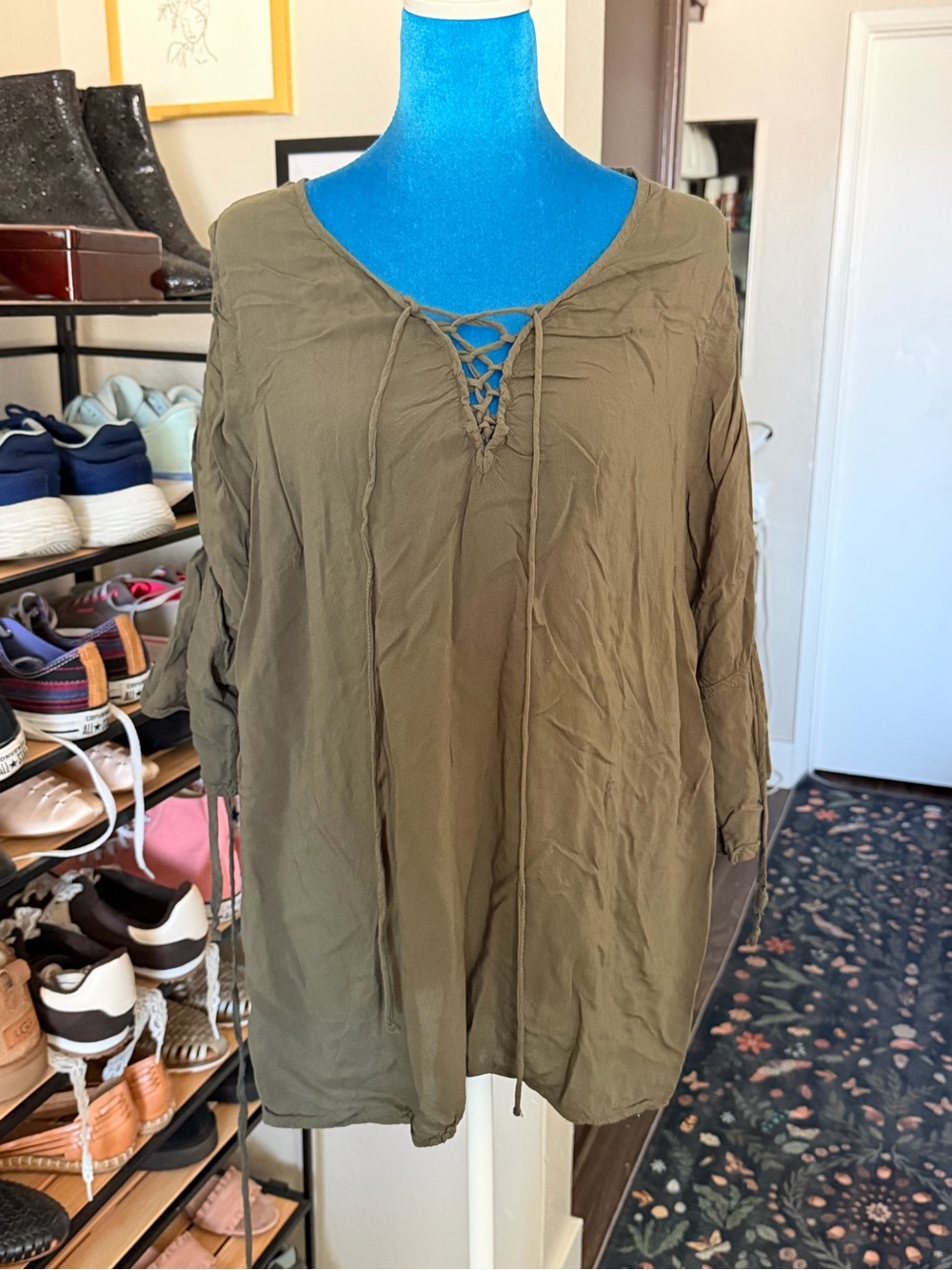 torrid Olive Lace-Up V-Neck Blouse